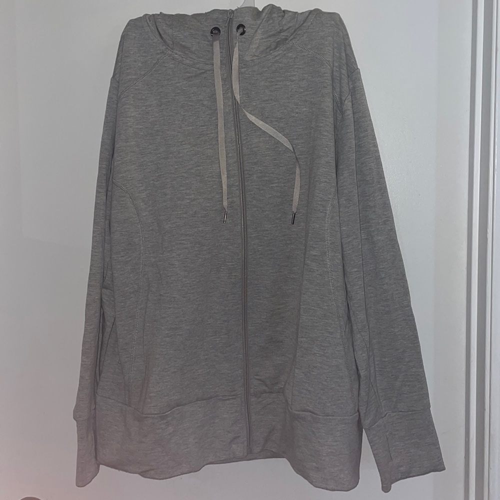Grey zip up jacket with hoodie